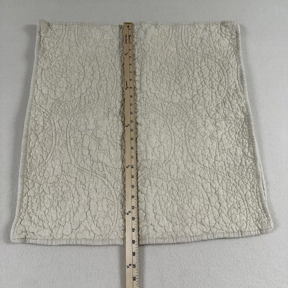 Pottery Barn Euro Sham 100% Linen Front Embroidered Floral Cottage Boho‎ Flaw